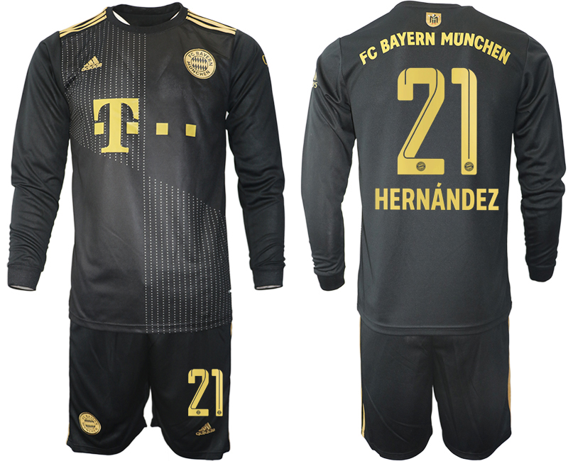 Men 2021-2022 Club Bayern Munich away black Long Sleeve #21 Soccer Jersey